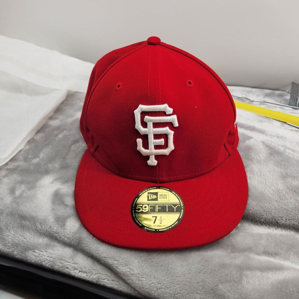 San Francisco Giants Hat Cap Fitted Red Logo New Era MLB 7‎ 1/2 Mens